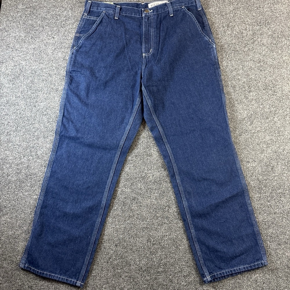 Carhartt Jeans Mens 36x30 Blue Washed Denim Work Dungaree Carpenter Bd24